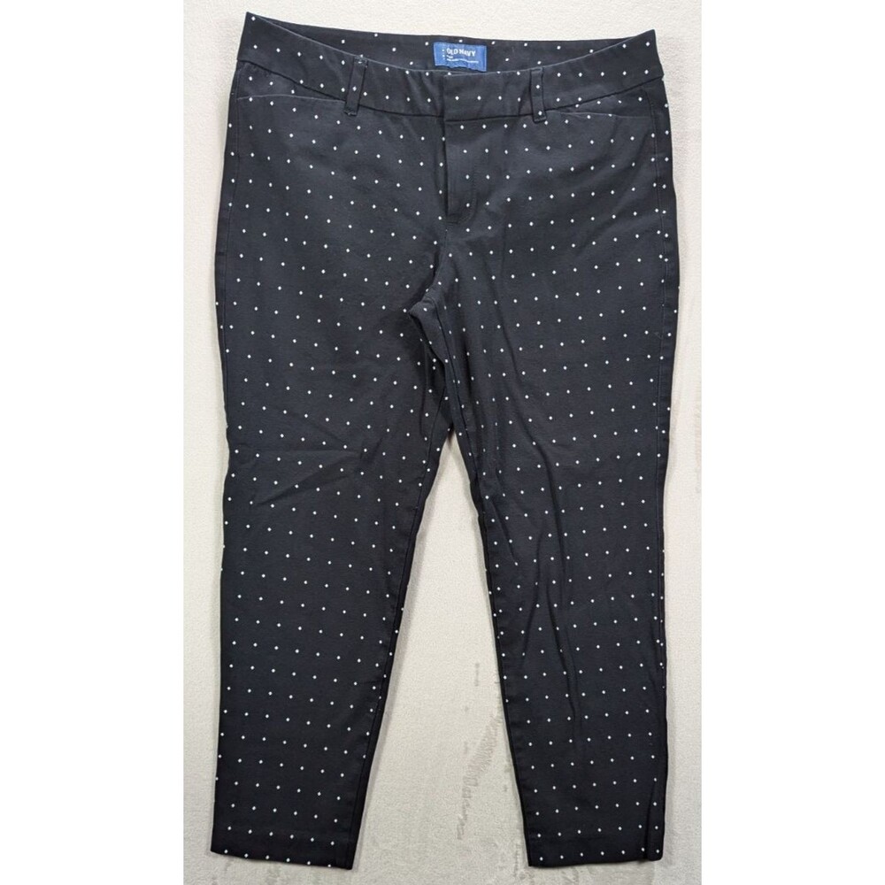 Old Navy Pixie Pants 12R Black White Polka Dot Mid Rise Ankle Preppy Stretch